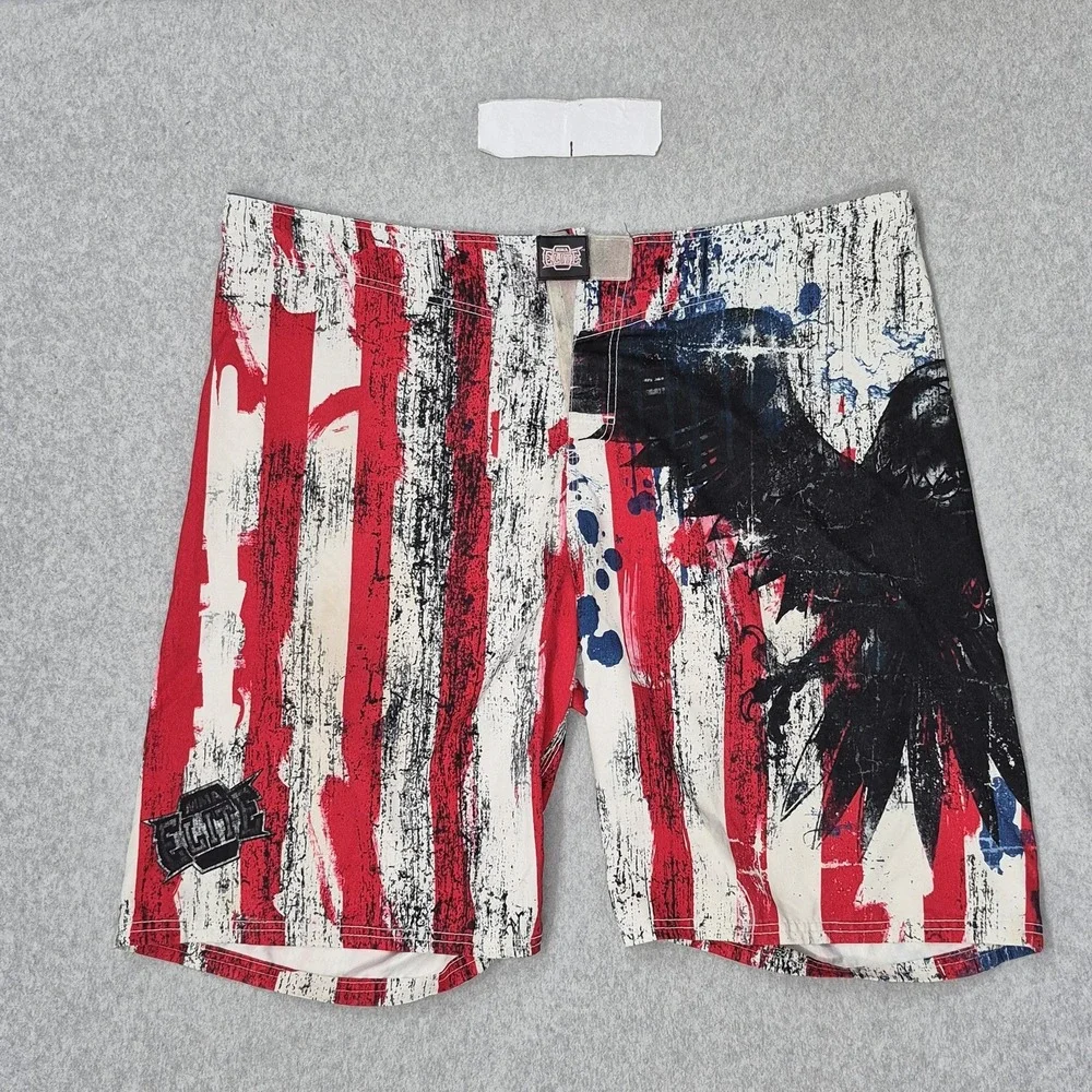 MMA Elite Men Activewear Shorts XL Red Graphic Flag Eagle Grunge Y2K 10